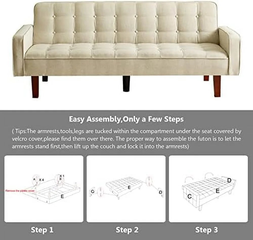 Linen Convertible Sleeper Sofa Bed 3 Seater (Blue) P5155