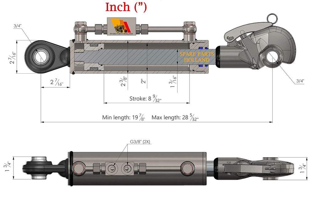 Hydraulic Top Link Cat. 1 Catch Hook 19 7/8 - 28 5/32 Stroke 8 9/32 K40517
