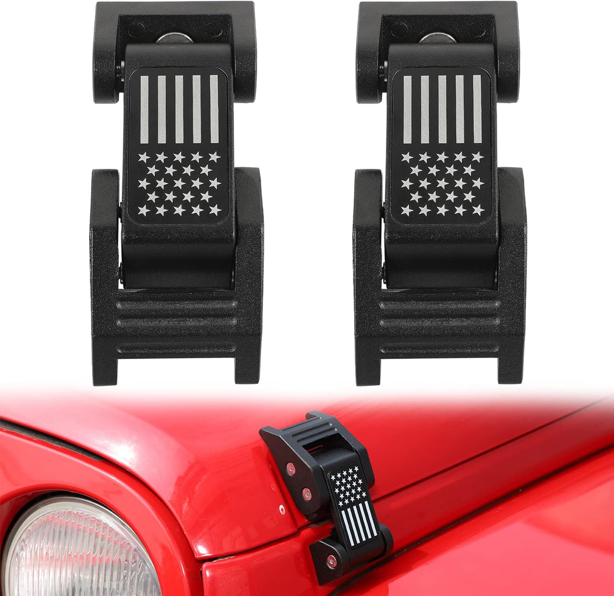 Stainless Steel Latch Locking Hood Catch Kit for Jeep Wrangler JK JKU (Silver) Pack of 2 B83541