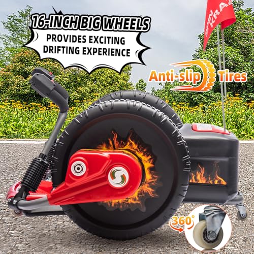 Electric Drift Kart with 16" Large Tyres, 360° Swivel Capability, Dual Lever Steering, 12V Ride On Toys (Red) P835423