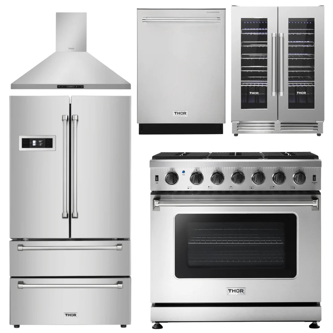 36 Gas Range, Range Hood, Refrigerator, Dishwasher, Wine Cooler W92857