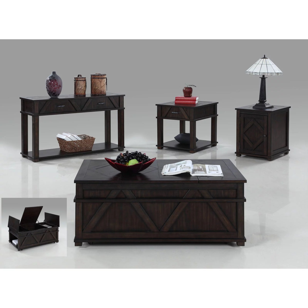 18" Square Wood Chairside Cabinet Dark Pine Brown J34685