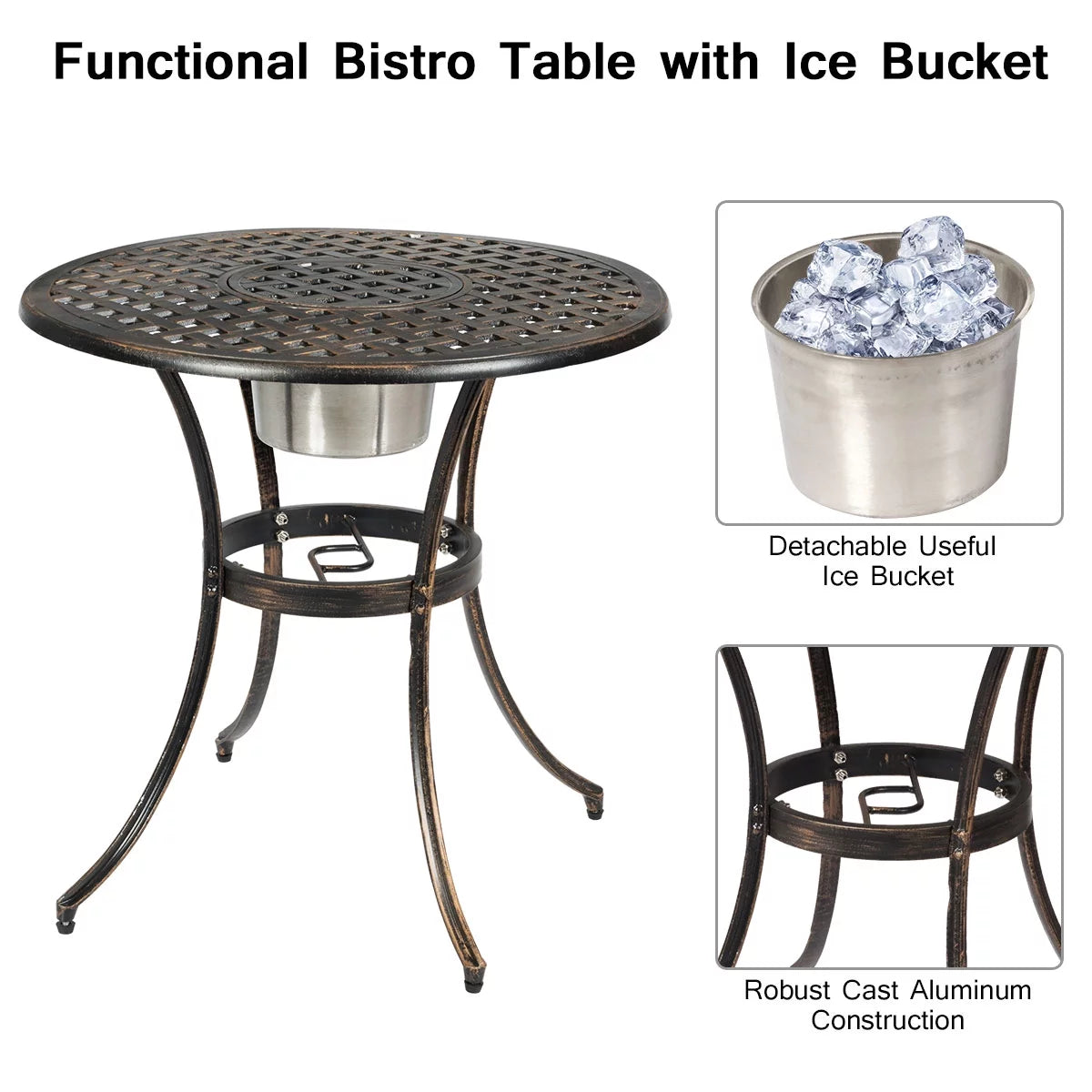 3 Pc Patio Dining Set with Ice Bucket T128