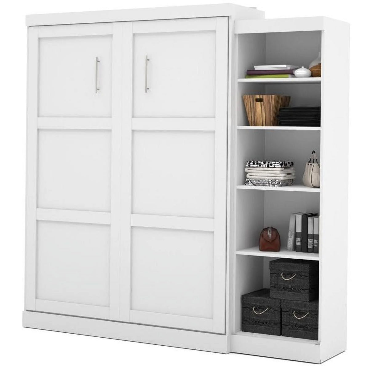 Queen Wall Bed with Storage in White I2317