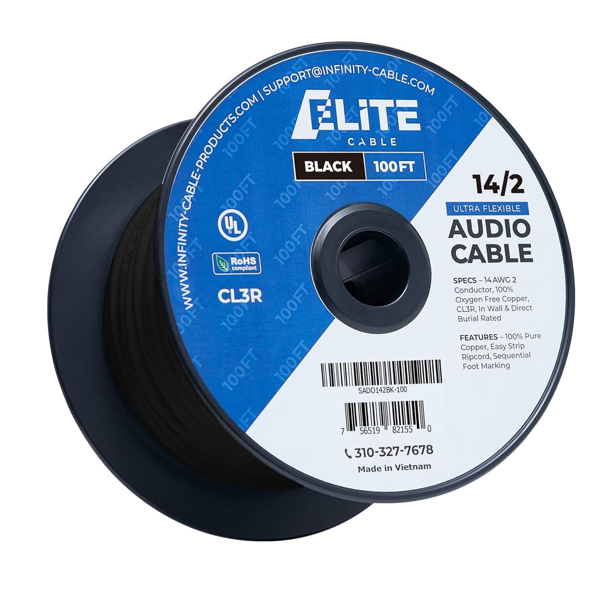 14AWG/2-Conductor 100ft Bulk Speaker Wire Cable, White A861536