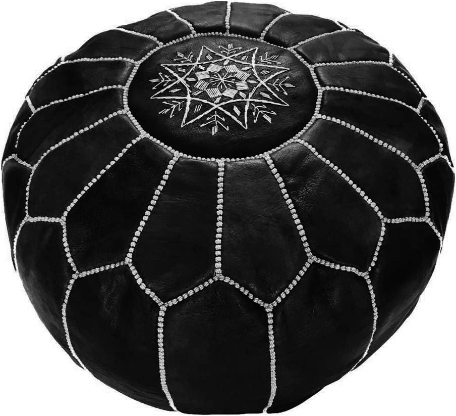 Leather Ottoman Pouf Cover, Hand Stitched, Unstuffed T9950