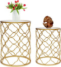 Round Gold Metal Nesting Side Table with Mirrored Top Y808543