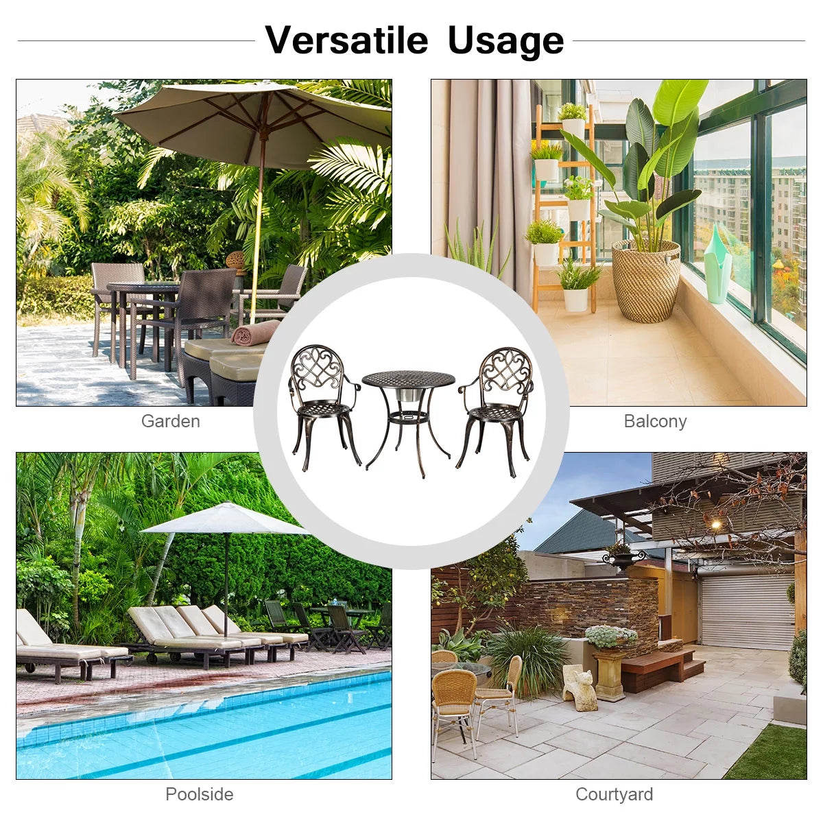 3 Pc Patio Dining Set with Ice Bucket T128