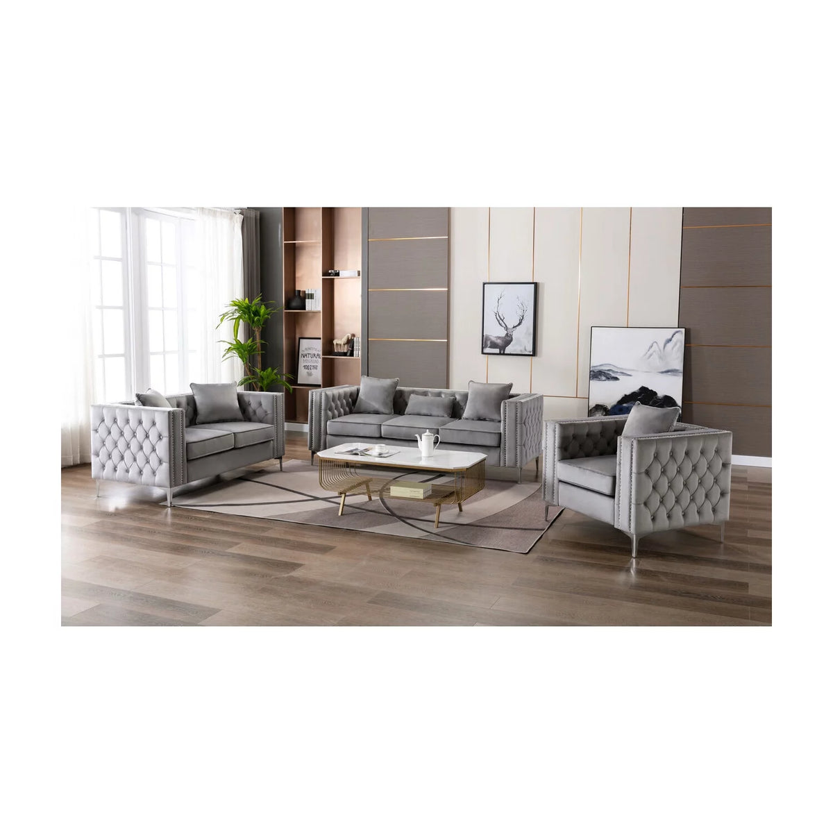 Black Velvet Sofa Loveseat Chair Living Room Set B722