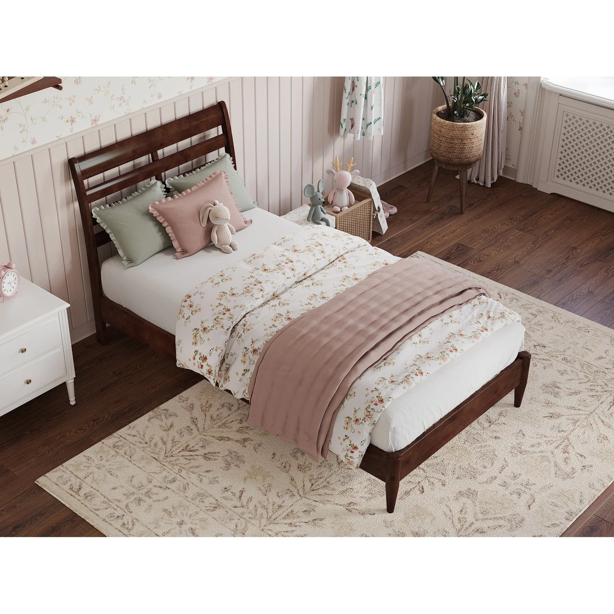 Twin Wood Low Profile Platform Bed in Walnut M711