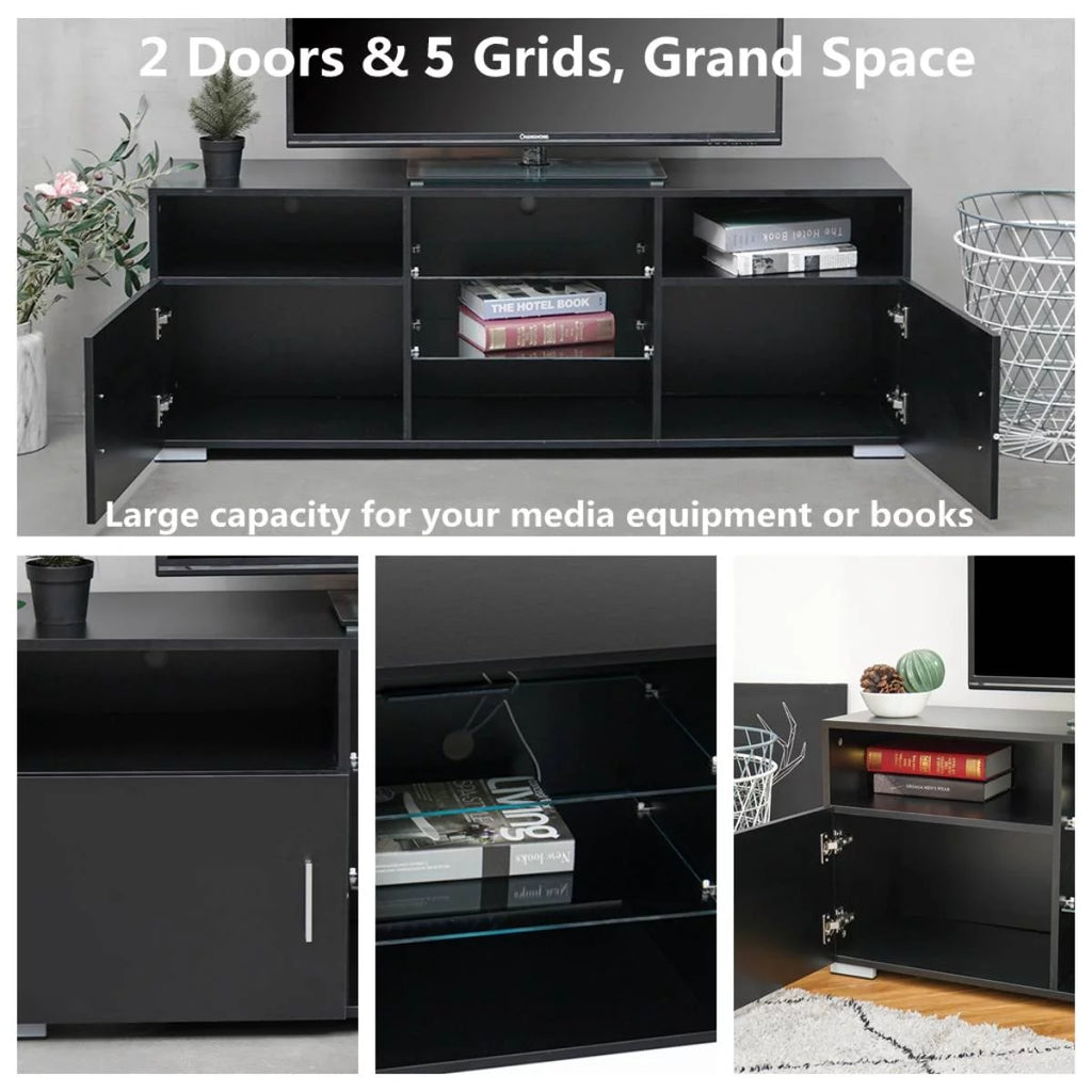 57'' TV Stand with RGB LED Light and Glass Shelves S6634