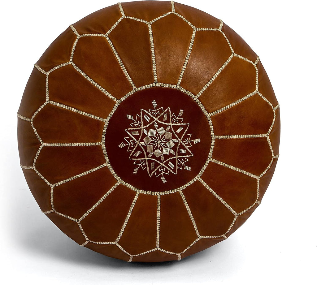 Leather Ottoman Pouf Cover, Hand Stitched, Unstuffed T9950
