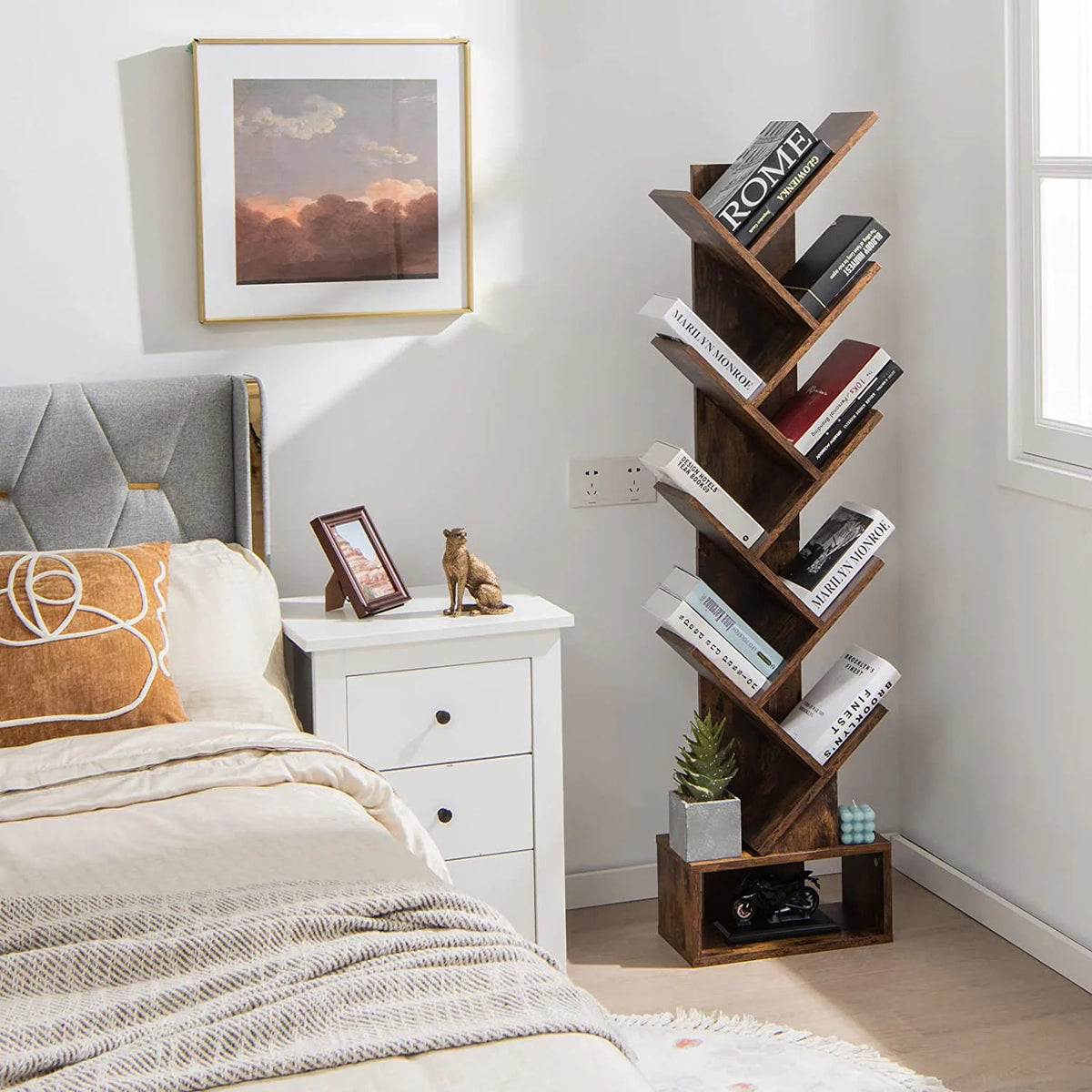 10 Shelf Wooden Bookshelf with Drawer S19371