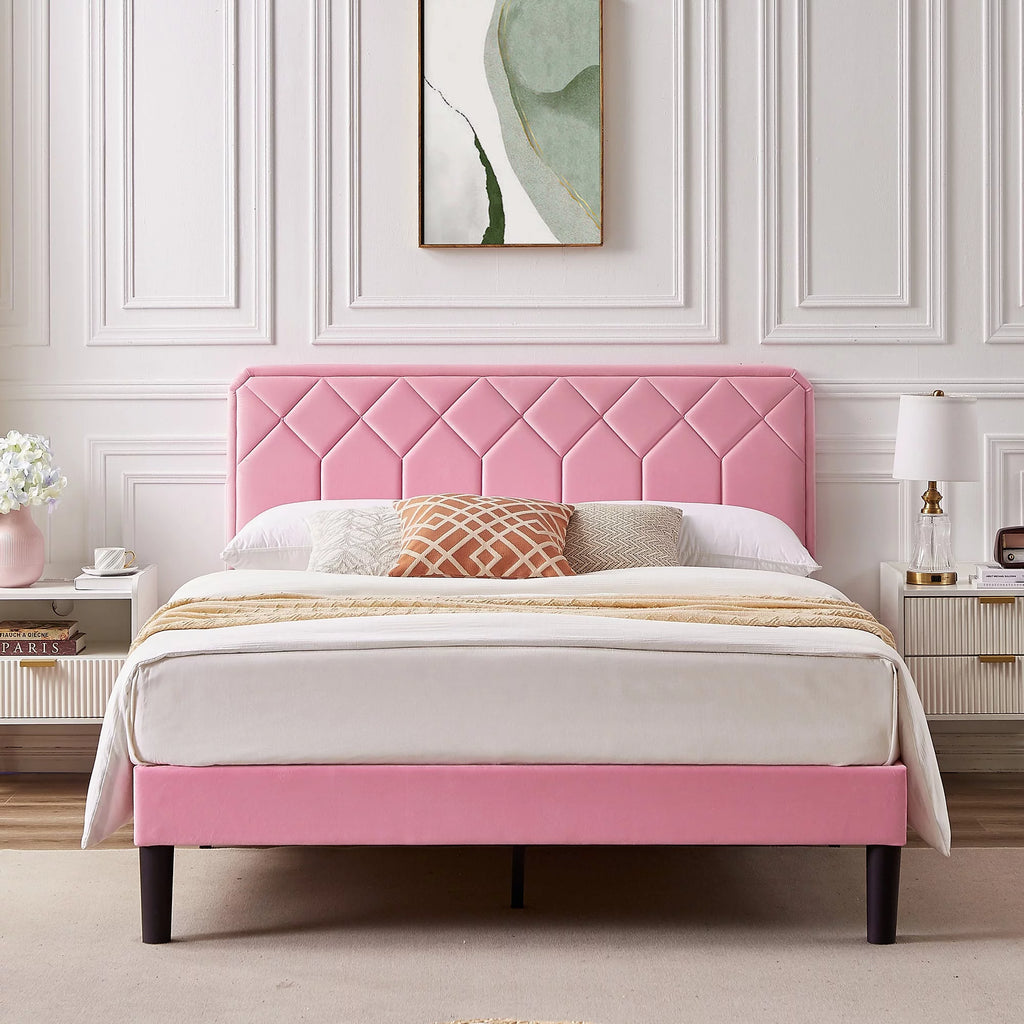 Twin Size Upholstered Platform Bed Frame with Adjustable Headboard Q7477