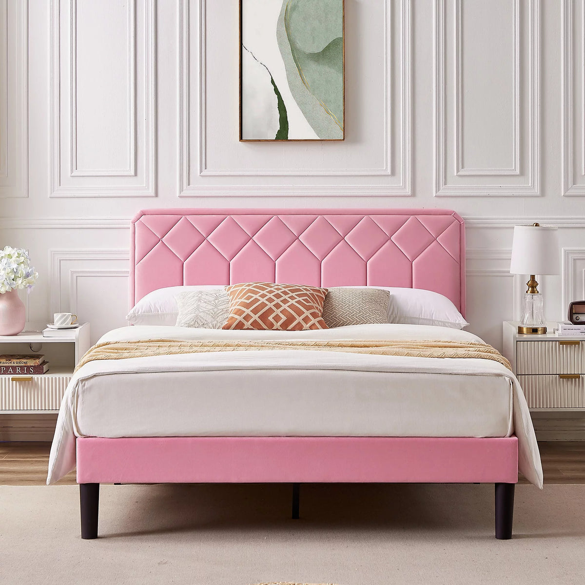 Twin Size Upholstered Platform Bed Frame with Adjustable Headboard Q7477