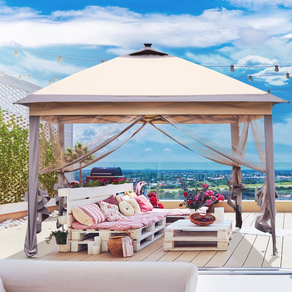 11 x 11 ft Pop up Gazebo Canopy with Mosquito Netting & Carrying Bag, Navy Blue Q1475