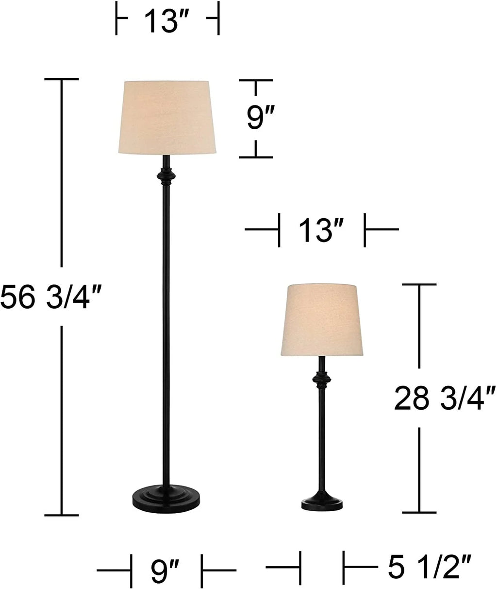 3 Piece Table Floor Lamp Set Black Metal Cream Fabric K60288