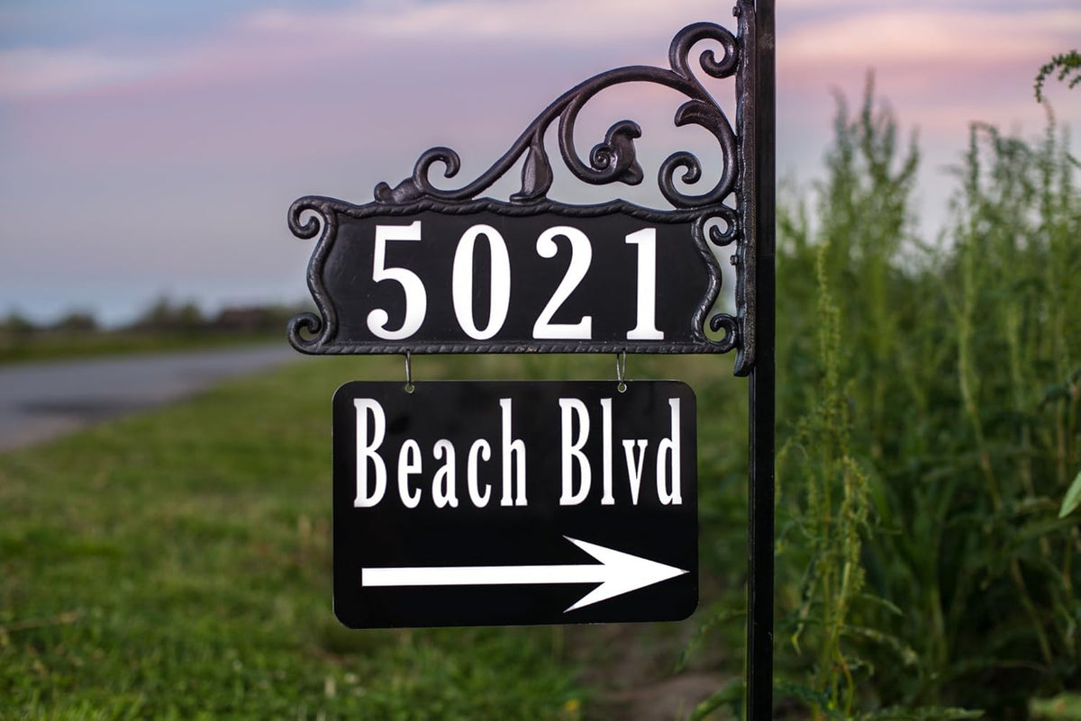 Handcrafted Double-Sided Address Sign with Pole Q5215