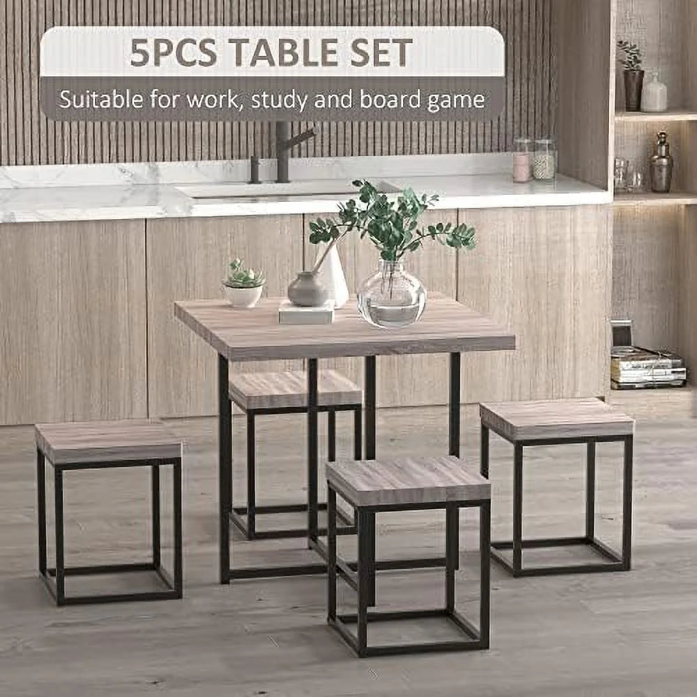5 Piece Walnut Dining Table Set for 4 E71764