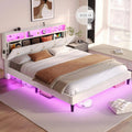 Black Full Size LED Bed Frame with Upholstered Storage Headboard N2831