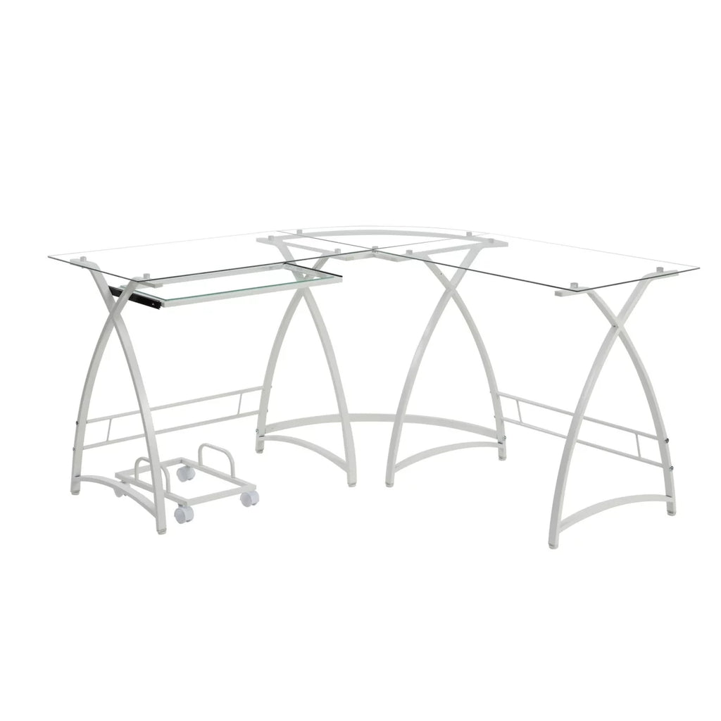 L Shape Computer Desk with CPU Holder and Casters, White H859