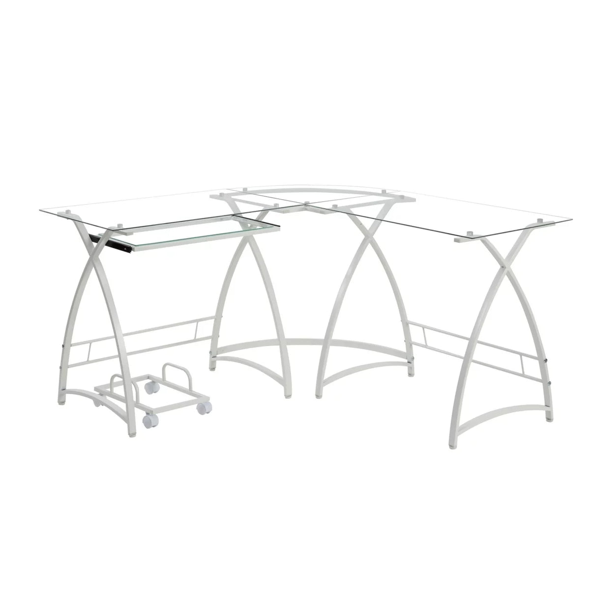 L Shape Computer Desk with CPU Holder and Casters, White H859