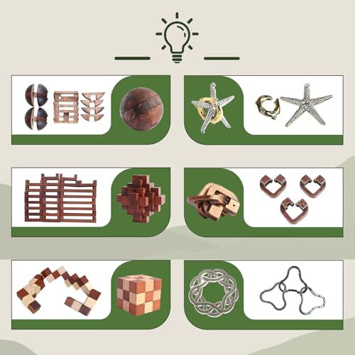 12pcs Wooden Metal Brain Teaser Puzzles S218717