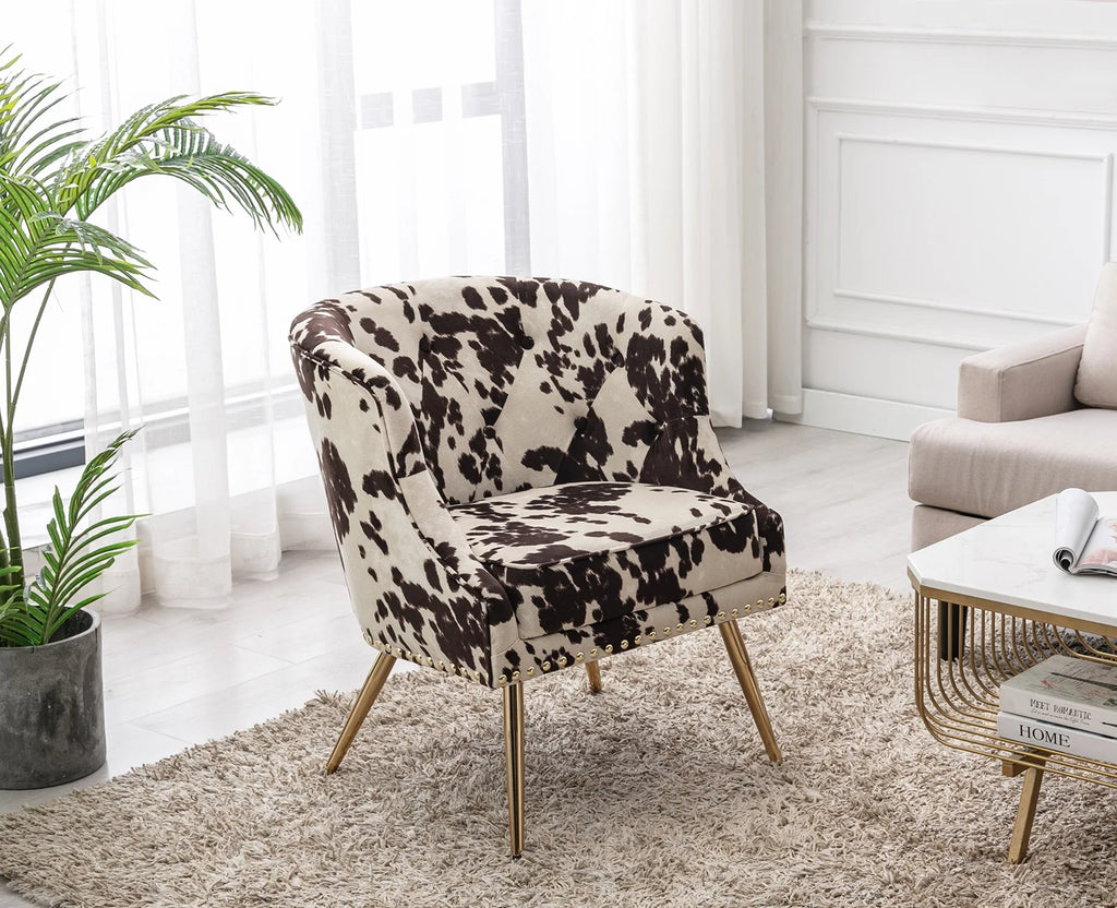 Modern Barrel Accent Chair, Velvet Curved Back Upholstered Single Sofa Club Chair with Button Tufting and Nailhead Trim H831584