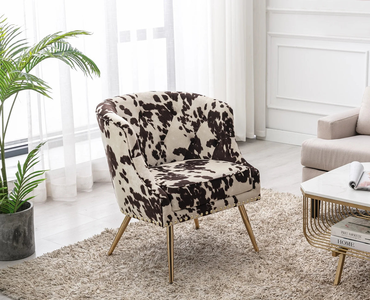 Modern Barrel Accent Chair, Velvet Curved Back Upholstered Single Sofa Club Chair with Button Tufting and Nailhead Trim H831584