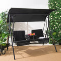 2-Person Canopy Porch Swing Padded Chair with Cooler Bag Q266546