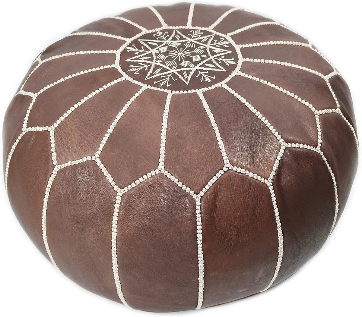 Leather Ottoman Pouf Cover, Hand Stitched, Unstuffed T9950
