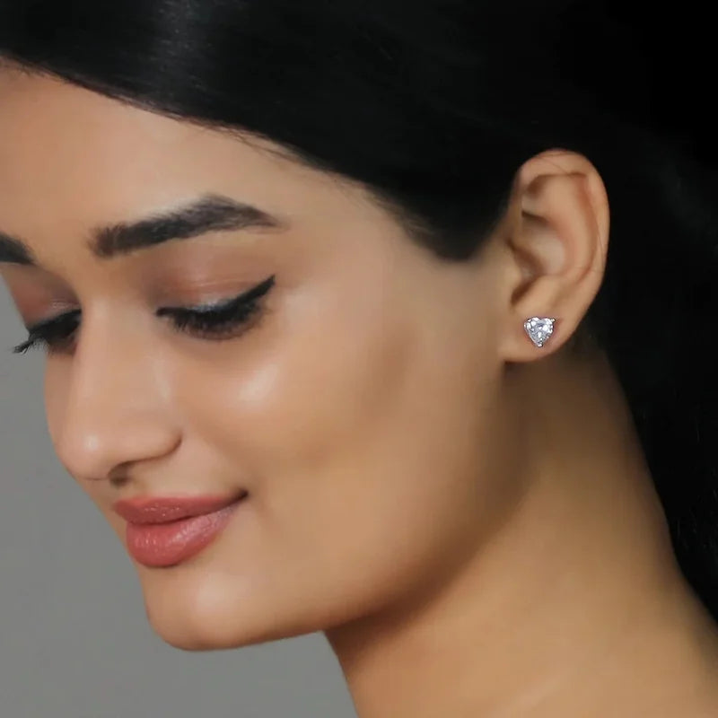 14K White Gold Heart Cut Diamond Stud Earrings N230
