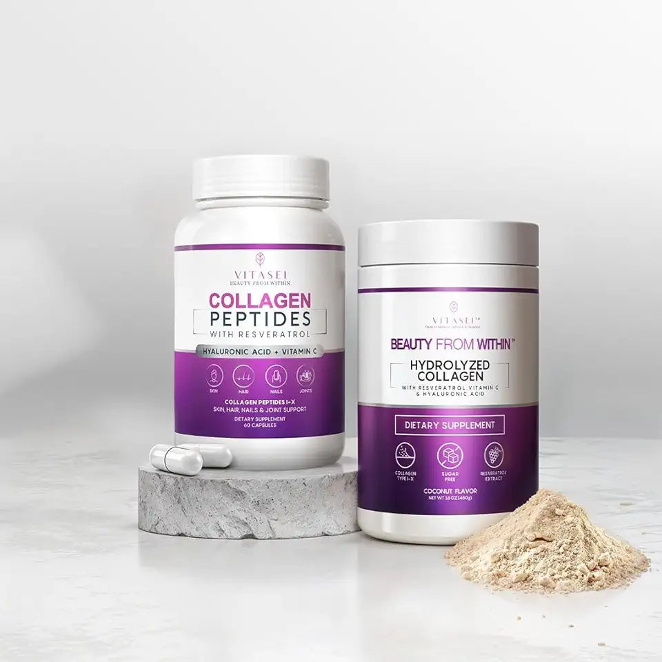 Hydrolyzed Collagen Peptides Powder & Capsules with Hyaluronic Acid & Vitamins V2973