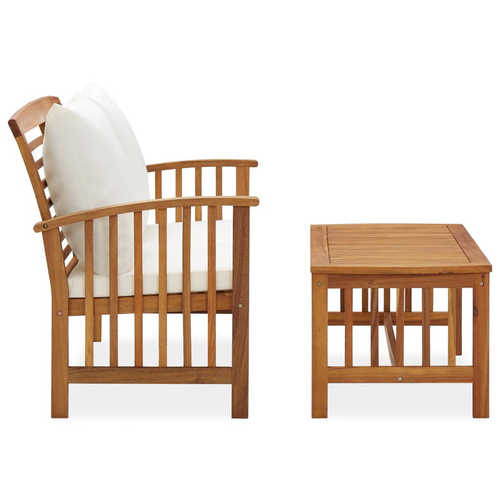 2 Piece Acacia Wood Outdoor Lounge Set with Cream Cushions H24568