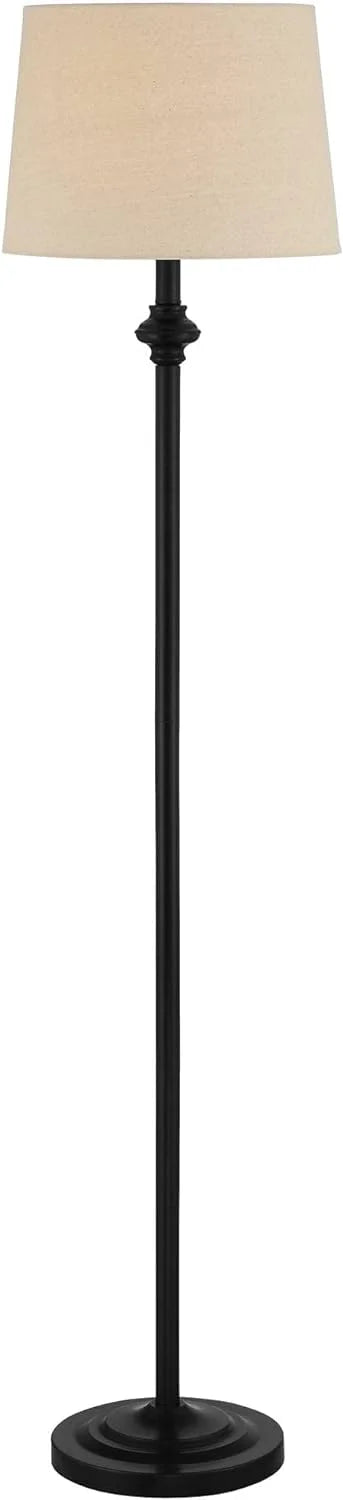 3 Piece Table Floor Lamp Set Black Metal Cream Fabric K60288