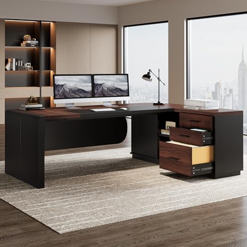 80'' L-Shaped Desk with Drawers Cabinet and Storage Shelves S240933
