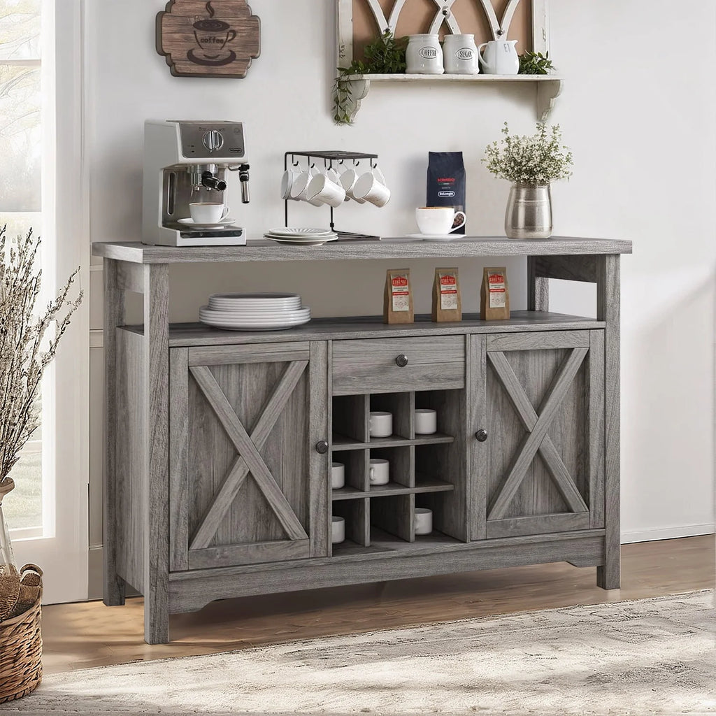 White 47 Kitchen Buffet Storage Cabinet with Barn Door V93877