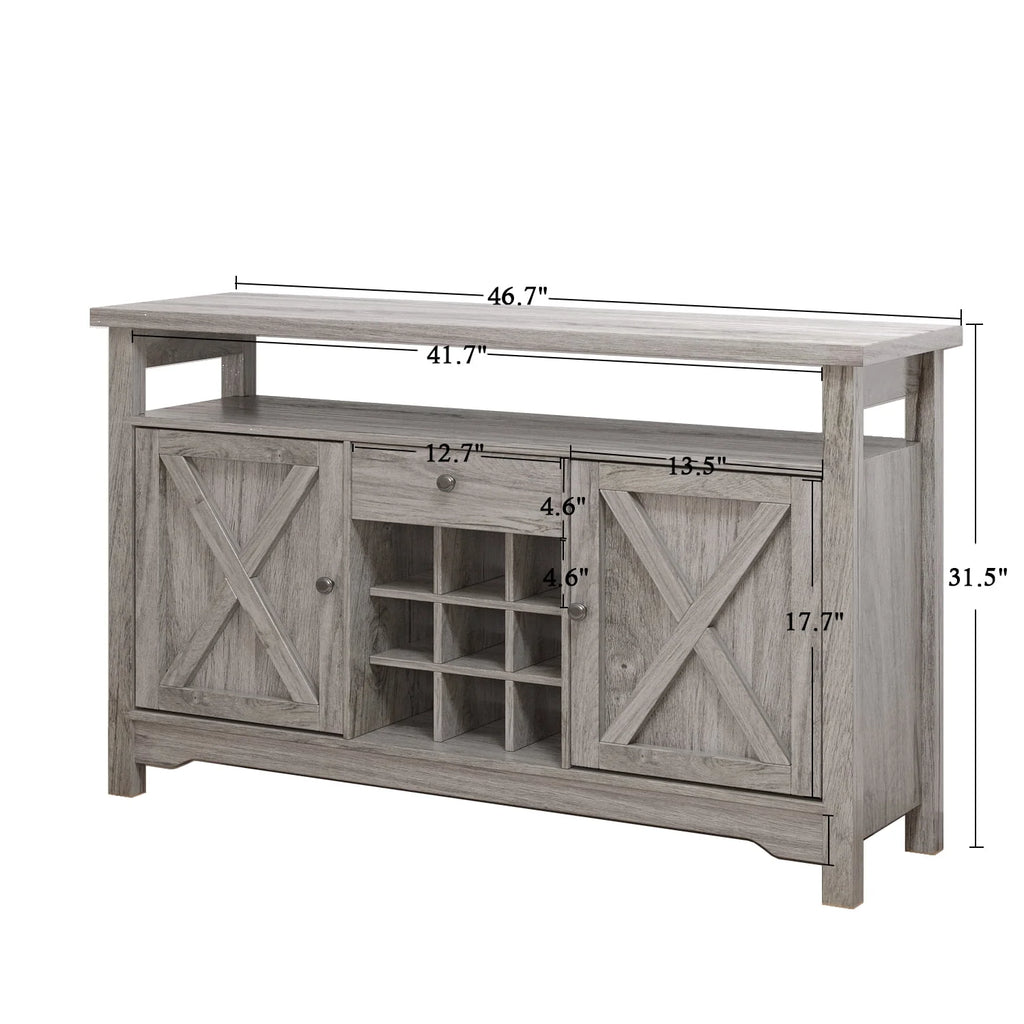 White 47 Kitchen Buffet Storage Cabinet with Barn Door V93877