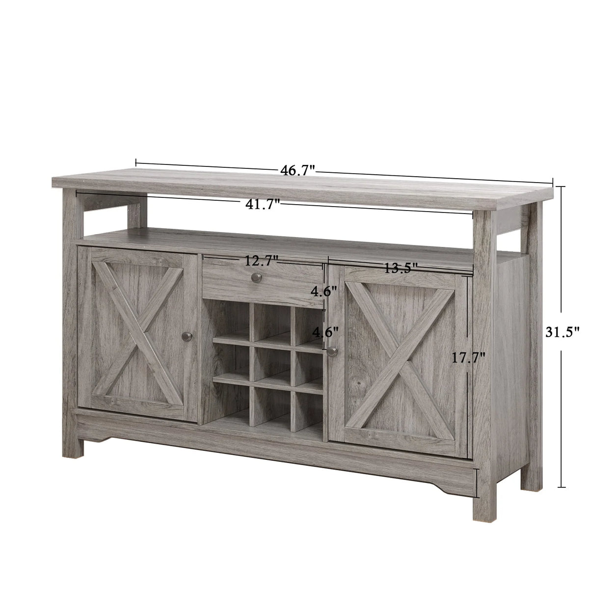 White 47 Kitchen Buffet Storage Cabinet with Barn Door V93877