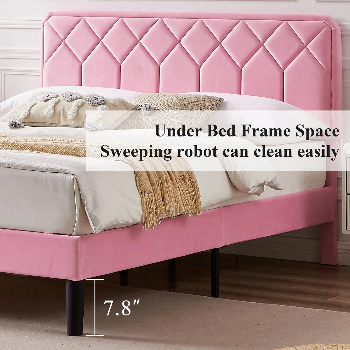 Twin Size Upholstered Platform Bed Frame with Adjustable Headboard Q7477
