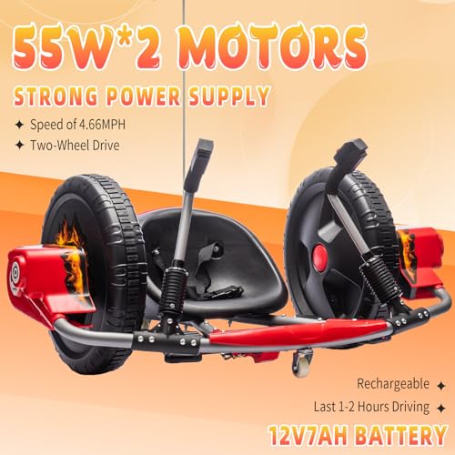 Electric Drift Kart with 16" Large Tyres, 360° Swivel Capability, Dual Lever Steering, 12V Ride On Toys (Red) P835423