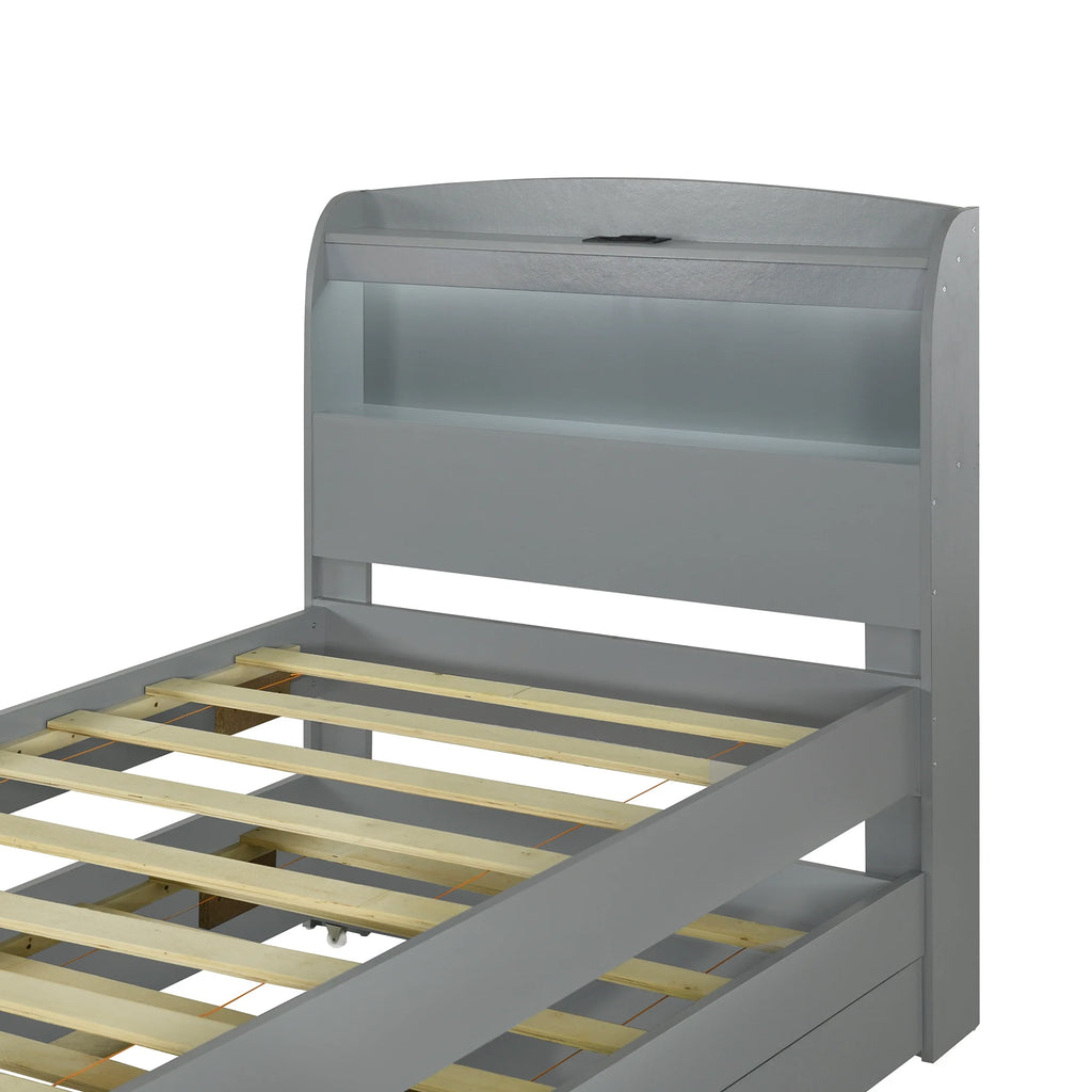 Gray Wood Twin XL Platform Bed with Storage and Drawers V875882