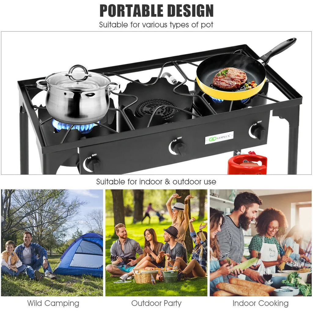 Portable Propane 3 Burner Gas Cooker Outdoor Camp Stove J318