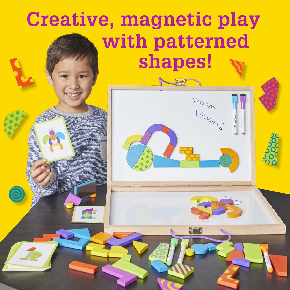 Magnetic Wooden Blocks with Patterned Shapes Puzzle Cards B562851