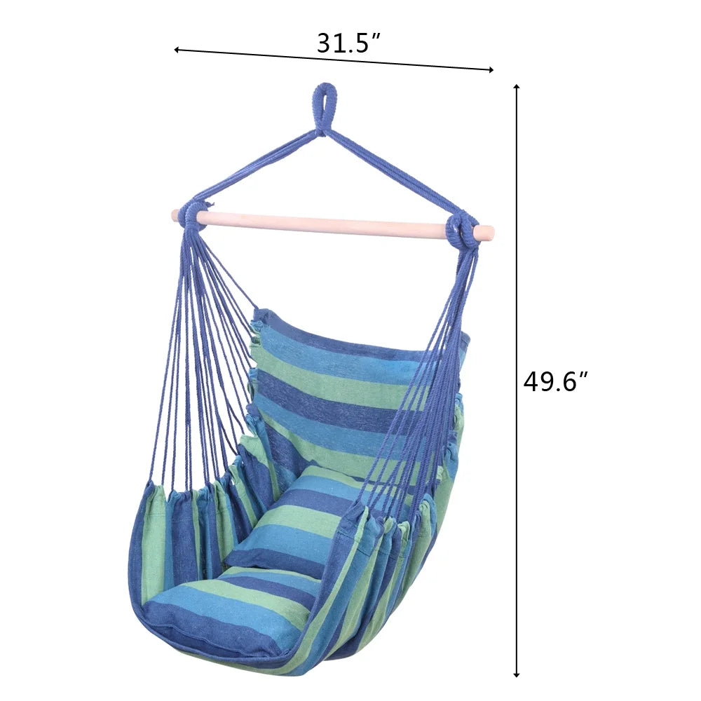 Portable Hammock Chair Porch Swing Camping Blue Strip G189107