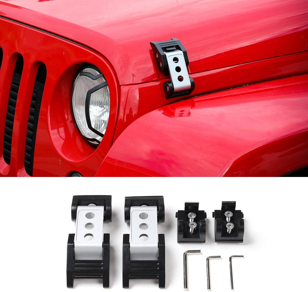 Stainless Steel Latch Locking Hood Catch Kit for Jeep Wrangler JK JKU (Silver) Pack of 2 B83541