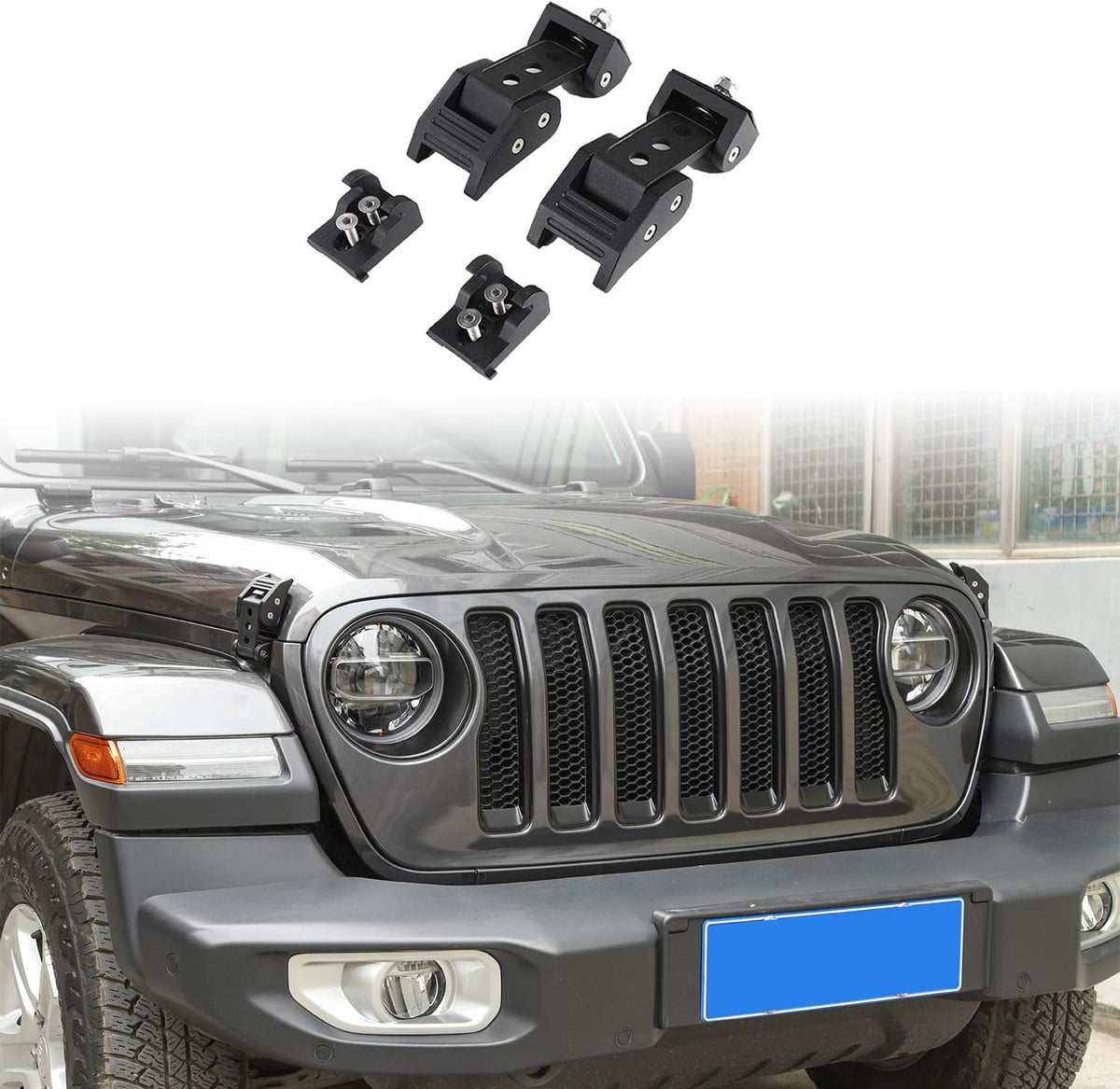 Stainless Steel Latch Locking Hood Catch Kit for Jeep Wrangler JK JKU (Silver) Pack of 2 B83541