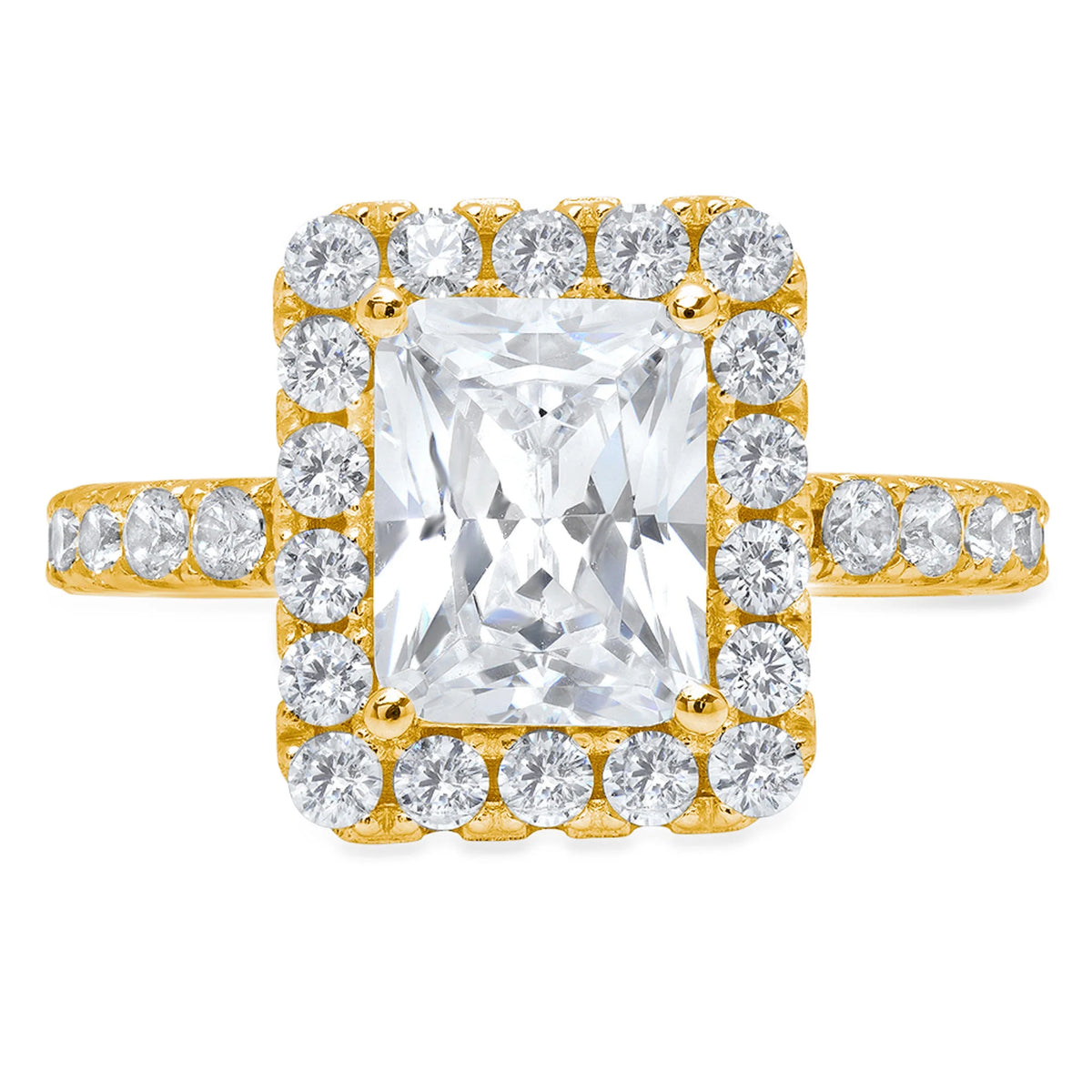 Emerald Cut Clear Simulated Diamond 18k Yellow Gold Halo Ring Size 5.5 F936886