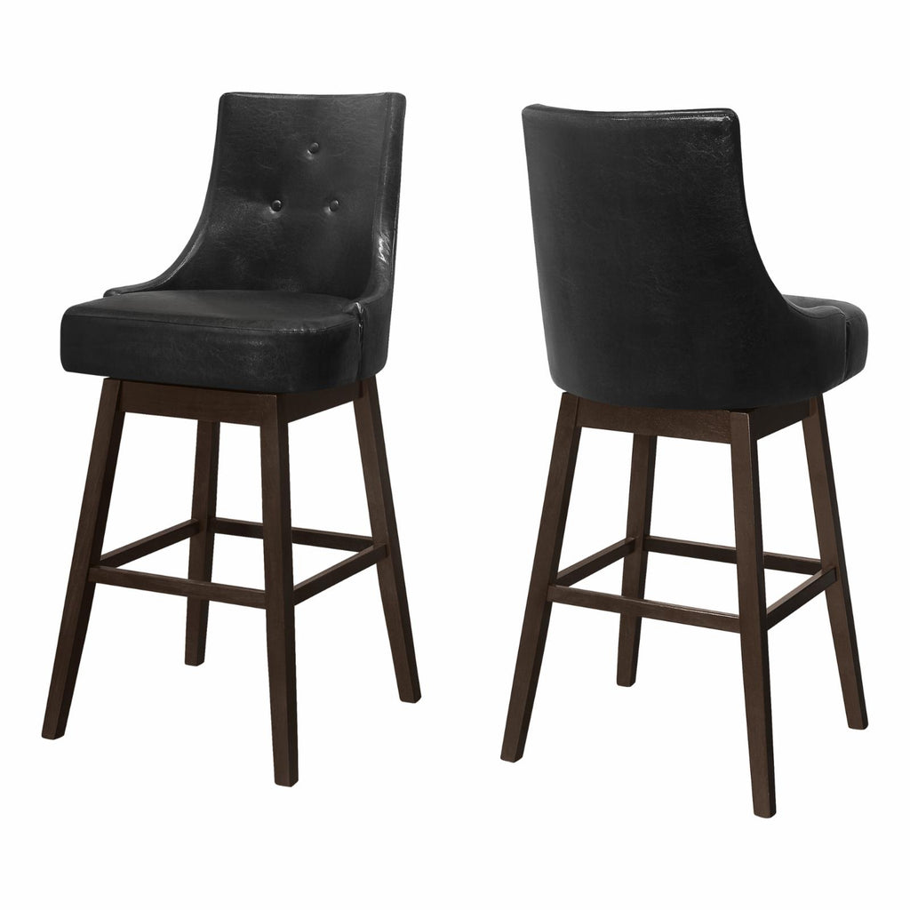 Bar Stool, Set Of 2, Swivel, Bar Height, Brown Wood, Black PU, 45.5" H Y759775