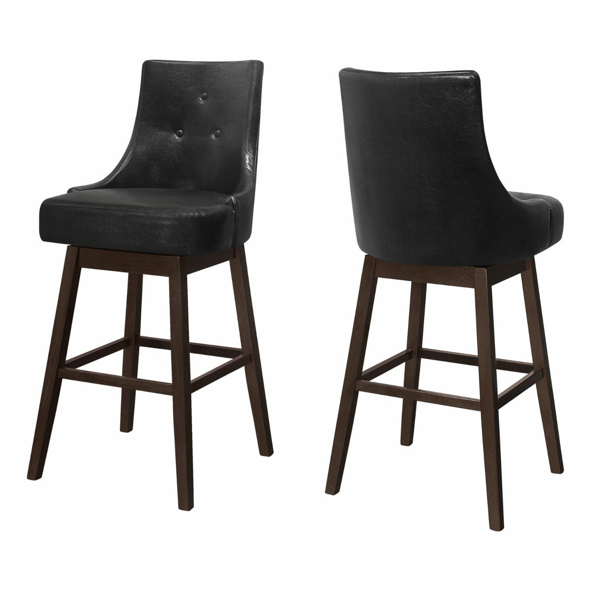 Bar Stool, Set Of 2, Swivel, Bar Height, Brown Wood, Black PU, 45.5" H Y759775